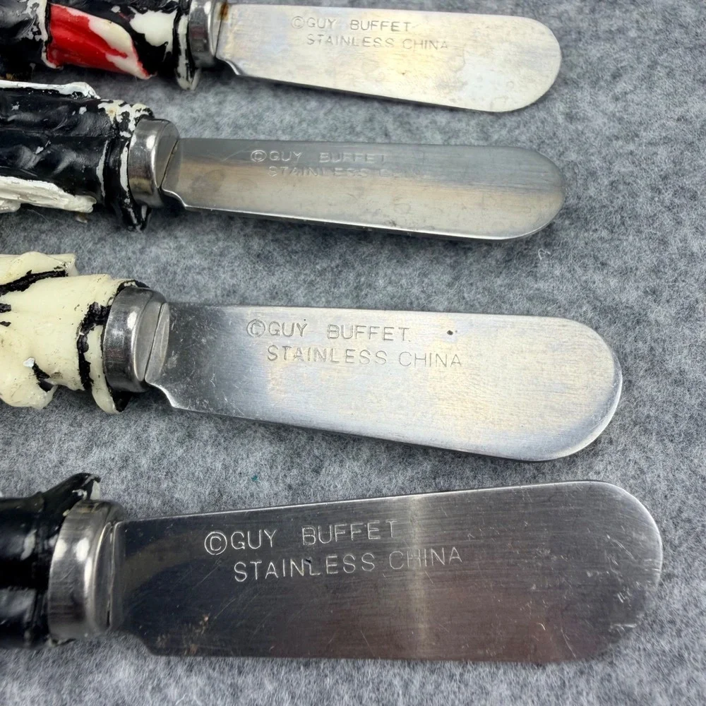Vintage Guy Buffet Figural Butter Knives Spreaders Set of 4 Chef Waiter Utensils